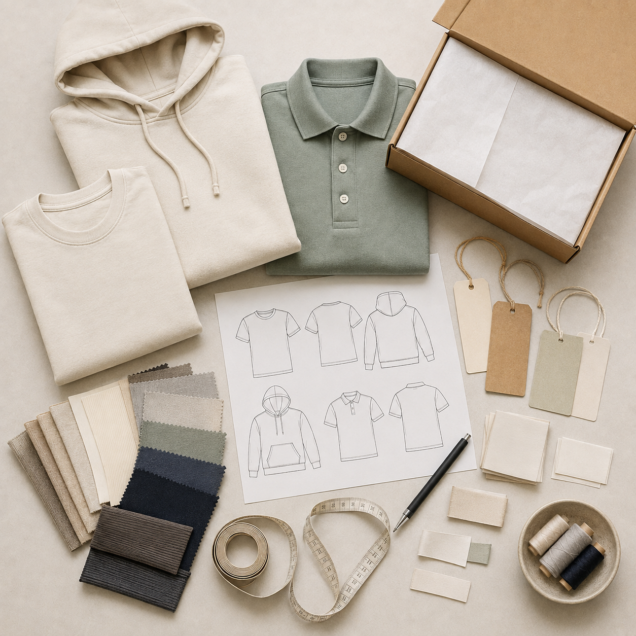 Private label apparel manufacturing development sampling and packaging
