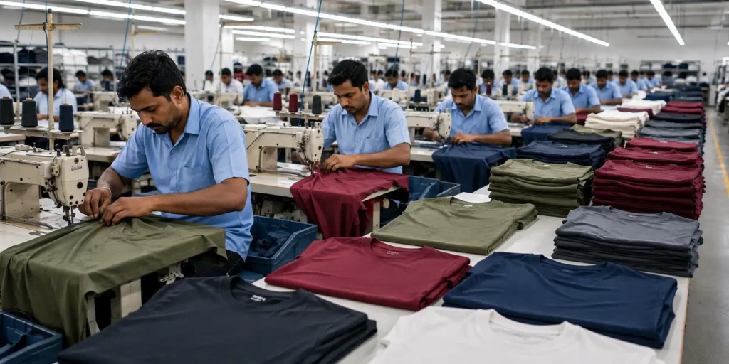 T-shirt manufacturer in India producing private label cotton T-shirts in Tiruppur